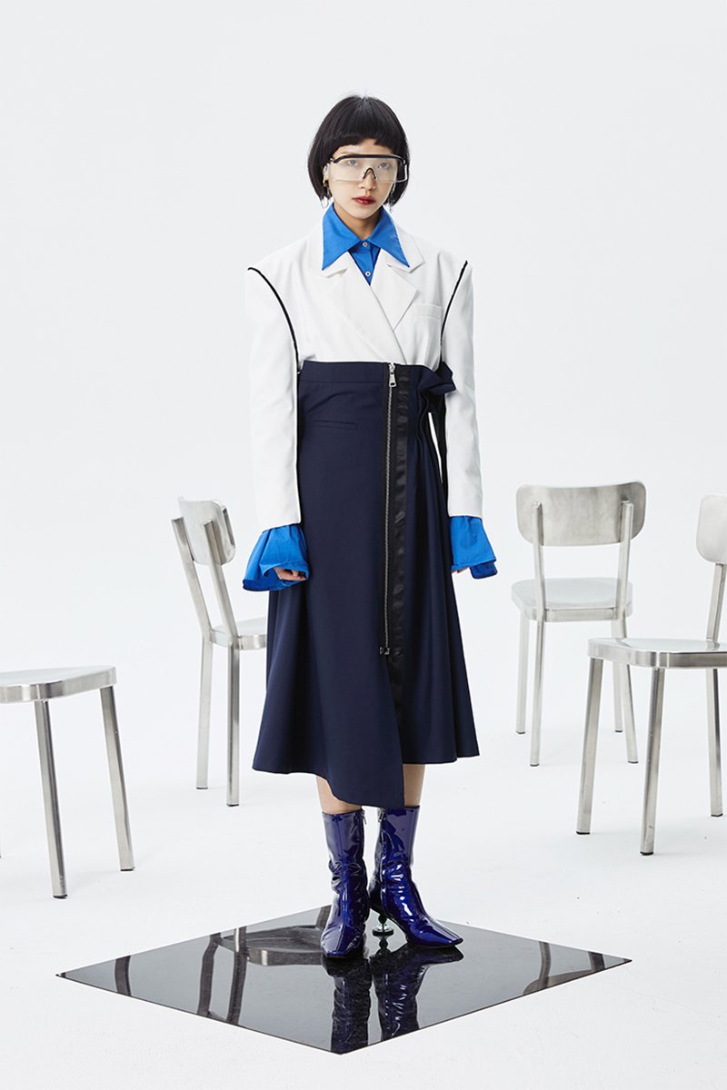 Marigold Shadows skirts Kokone Pleated Asymmetrical Skirt - Navy Blue
