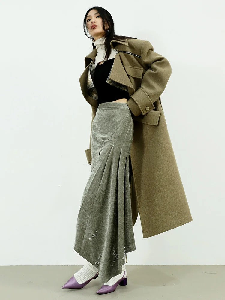 Marigold Shadows Skirts Mermadee Velvet Pleated Long Skirt