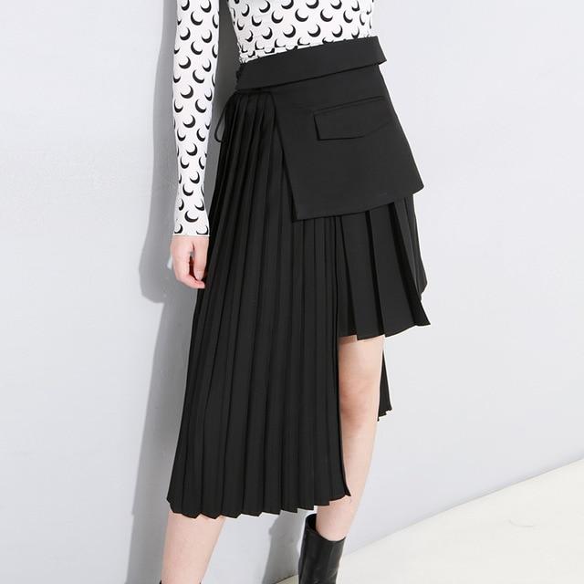 Marigold Shadows skirts Nagi Pleated Asymmetrical Skirt - Black