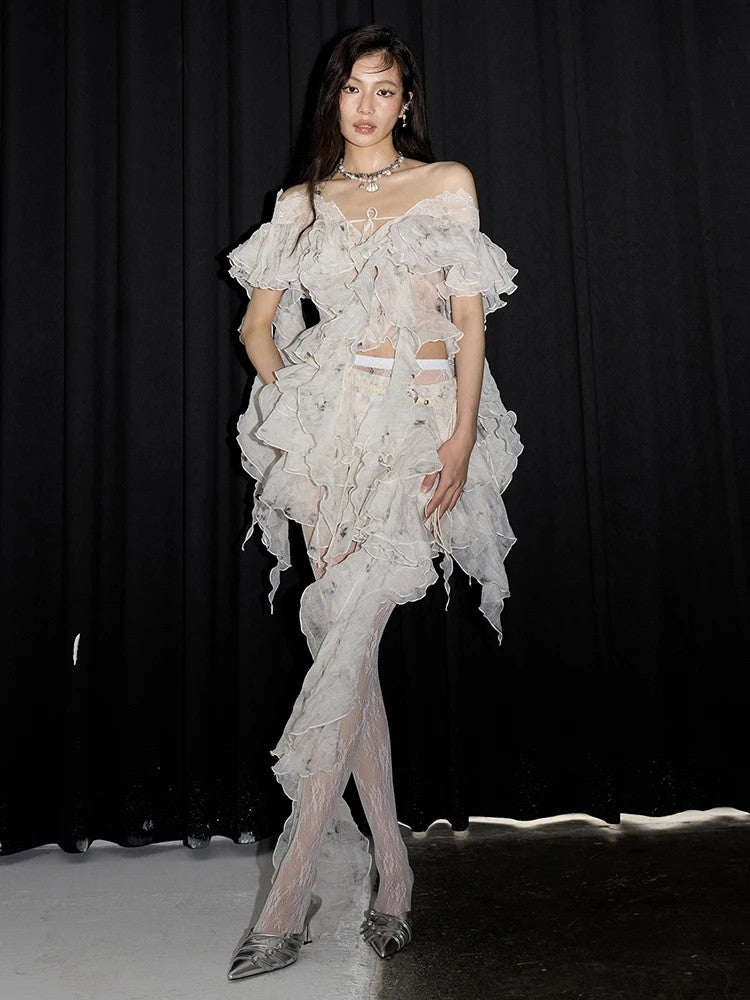 Marigold Shadows Skirts *Outerr Ruffle Mini Skirt