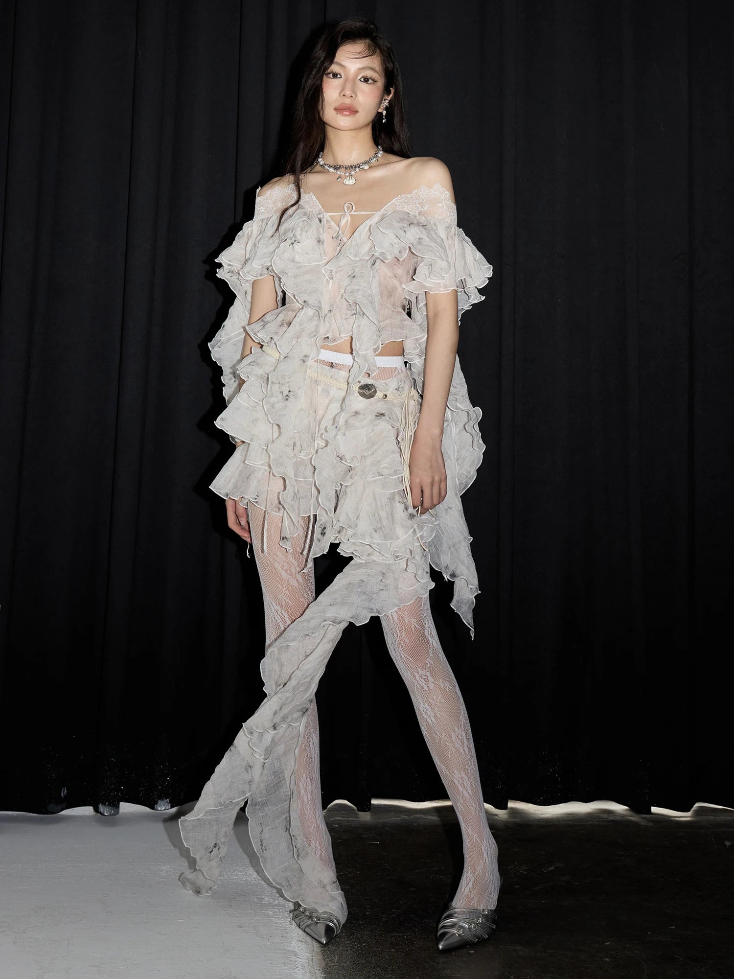 Marigold Shadows Skirts *Outerr Ruffle Mini Skirt