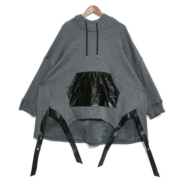 Marigold Shadows sweaters Megumi Loose Asymmetrical Hooded Sweatshirt - Gray