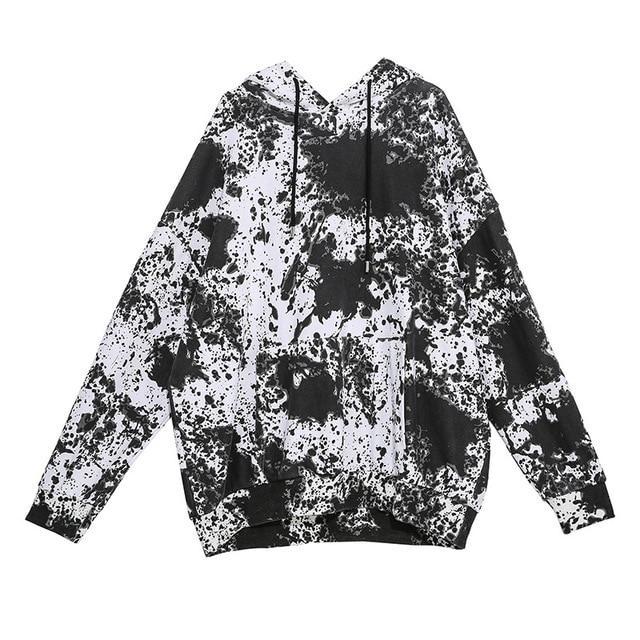 Marigold Shadows sweaters Rila Loose Printed Hooded Sweatshirt - White/Black