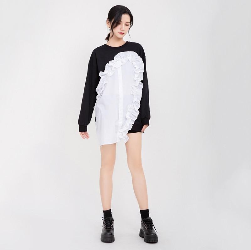 Marigold Shadows sweaters Riyo Ruffle Asymmetrical Sweater Dress