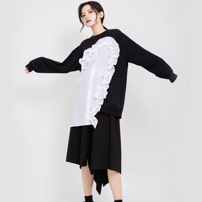 Marigold Shadows sweaters Riyo Ruffle Asymmetrical Sweater Dress
