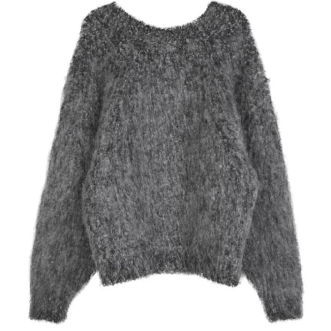 Marigold Shadows sweaters Showko O-Neck Knit Fuzz Sweater