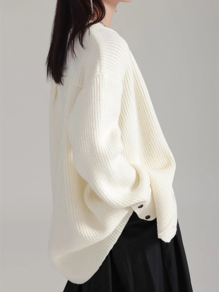Marigold Shadows Sweaters Softie V-Neck Knit Sweater - Cream