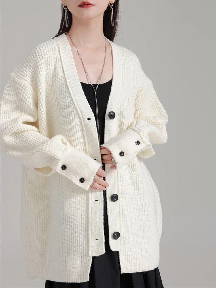 Marigold Shadows Sweaters Softie V-Neck Knit Sweater - Cream