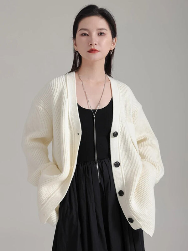 Marigold Shadows Sweaters Softie V-Neck Knit Sweater - Cream