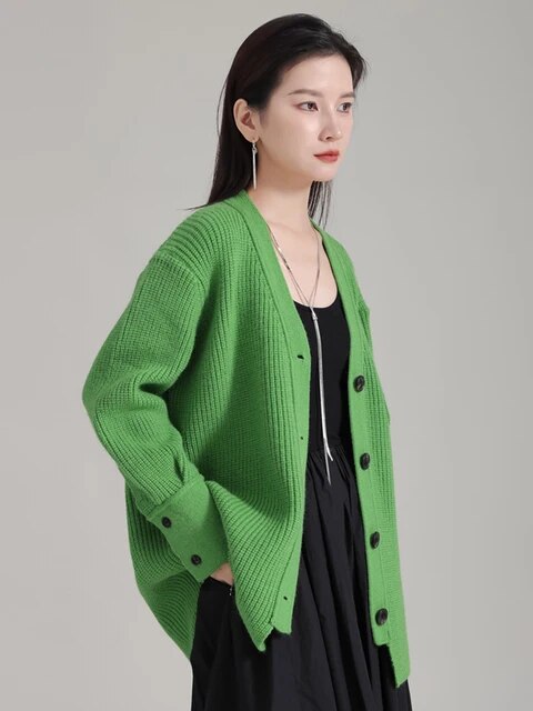 Marigold Shadows Sweaters Softie V-Neck Knit Sweater - Green