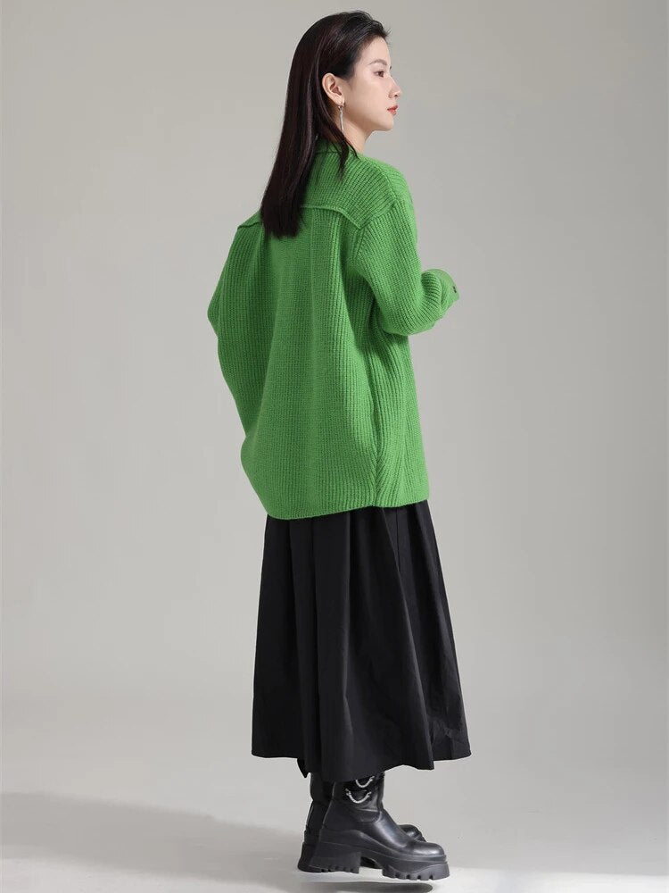 Marigold Shadows Sweaters Softie V-Neck Knit Sweater - Green