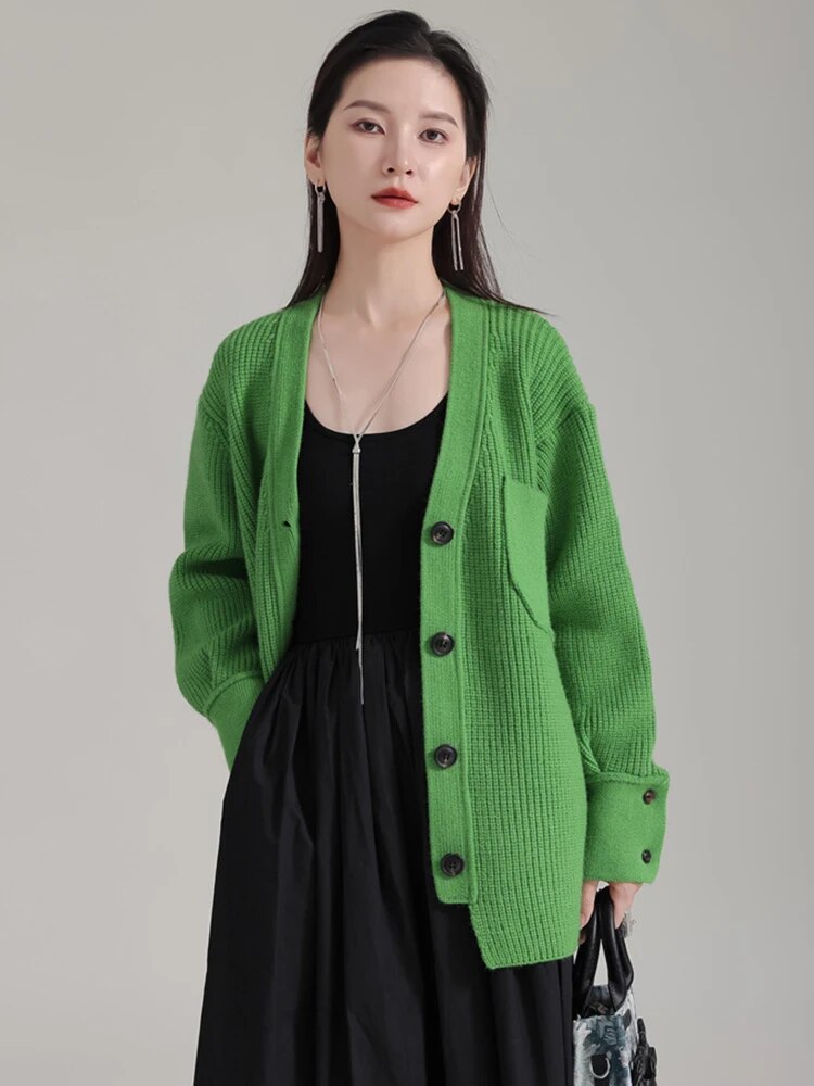 Marigold Shadows Sweaters Softie V-Neck Knit Sweater - Green