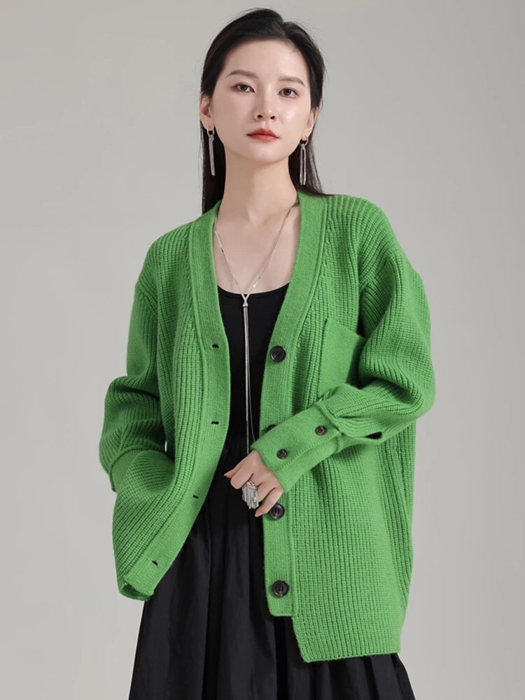Marigold Shadows Sweaters Softie V-Neck Knit Sweater - Green