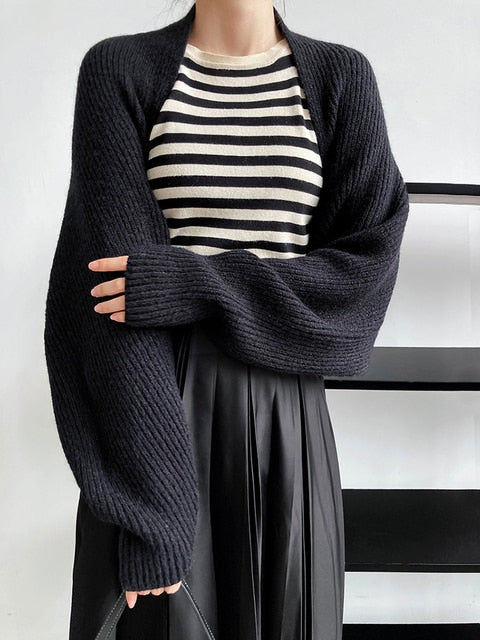 Marigold Shadows Sweaters Touka Knitted Shrug Scarf - Black