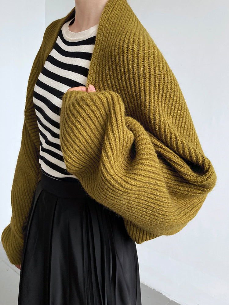 Marigold Shadows Sweaters Touka Knitted Shrug Scarf - Olive Green