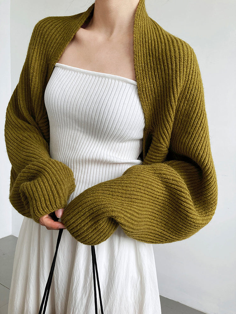 Marigold Shadows Sweaters Touka Knitted Shrug Scarf - Olive Green