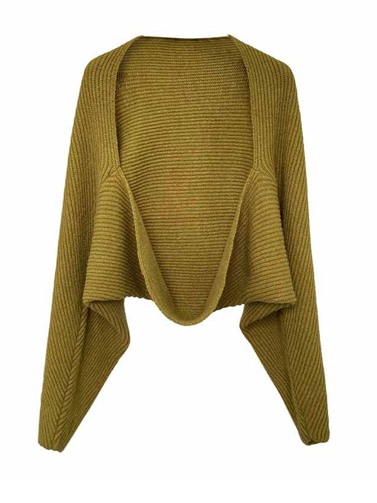 Marigold Shadows Sweaters Touka Knitted Shrug Scarf - Olive Green