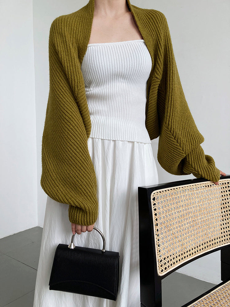 Marigold Shadows Sweaters Touka Knitted Shrug Scarf - Olive Green