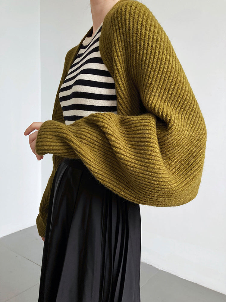 Marigold Shadows Sweaters Touka Knitted Shrug Scarf - Olive Green