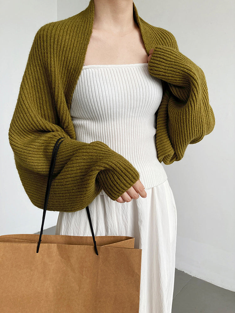 Marigold Shadows Sweaters Touka Knitted Shrug Scarf - Olive Green