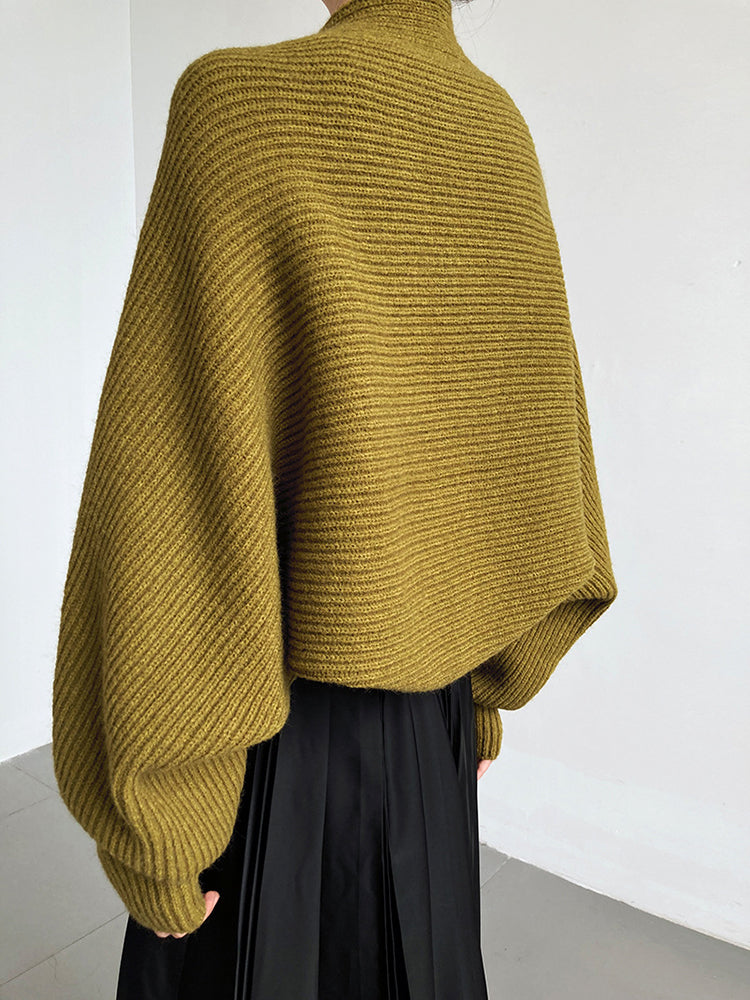 Marigold Shadows Sweaters Touka Knitted Shrug Scarf - Olive Green