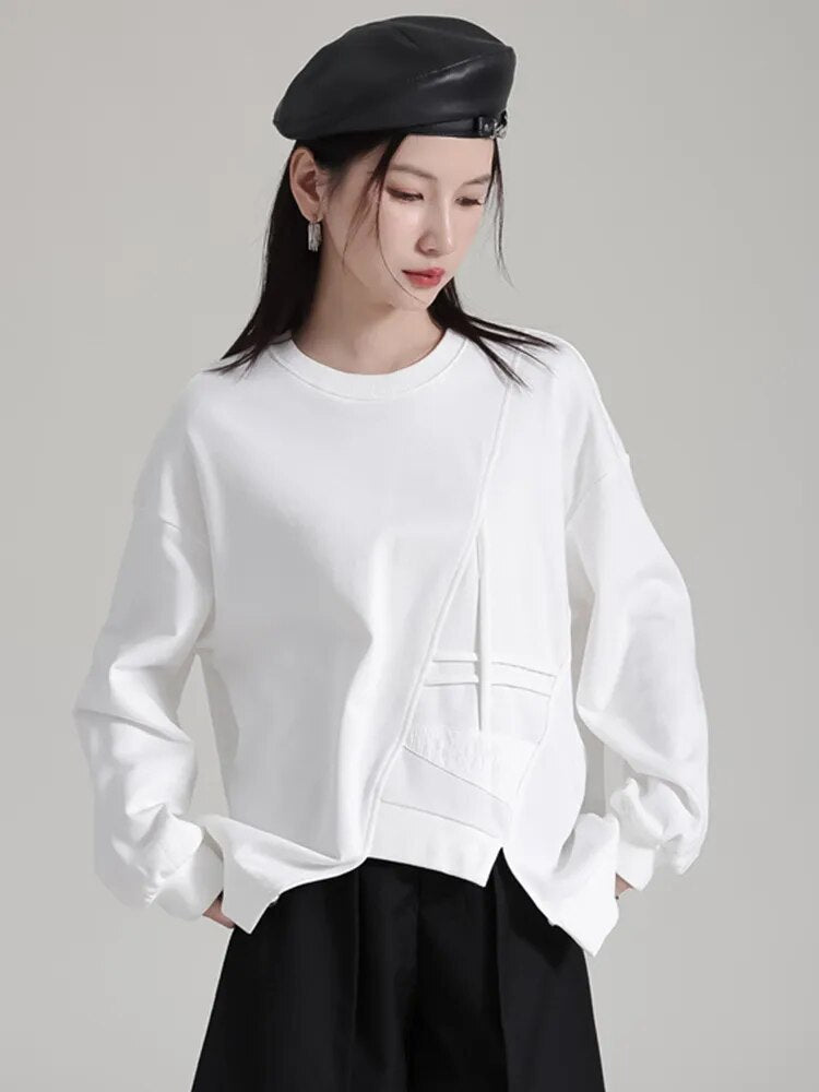 Marigold Shadows Sweatshirts Laiery Pattern Sweater - White