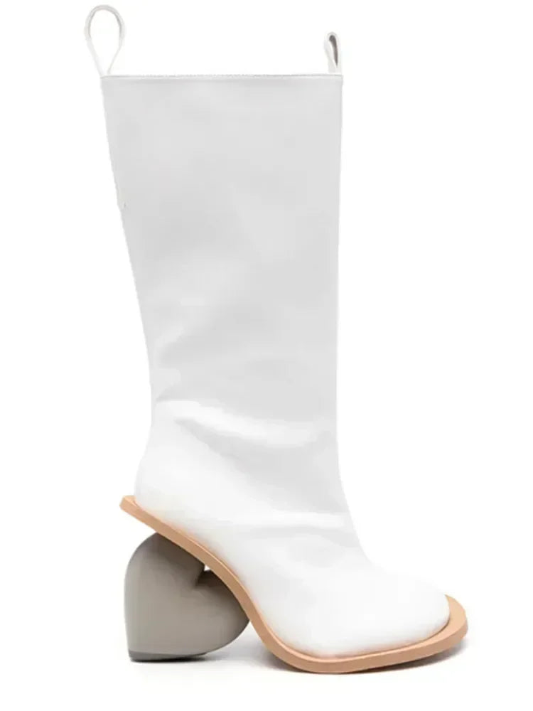 Marigold Shadows Taura Heart Heel Boots - White