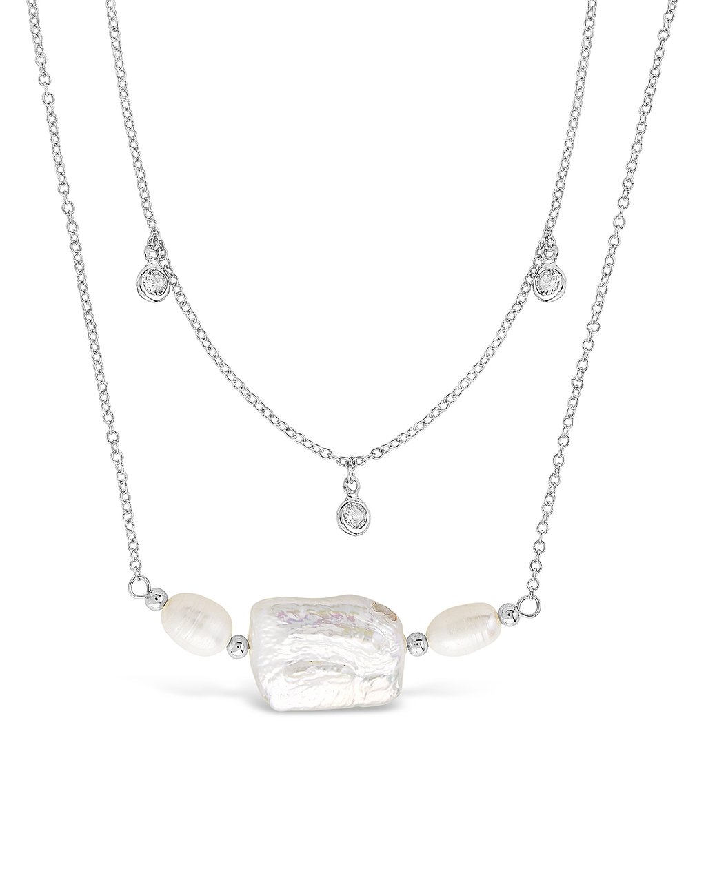 Sterling Forever Bezel CZ and Pearl Layered Necklace by Sterling Forever