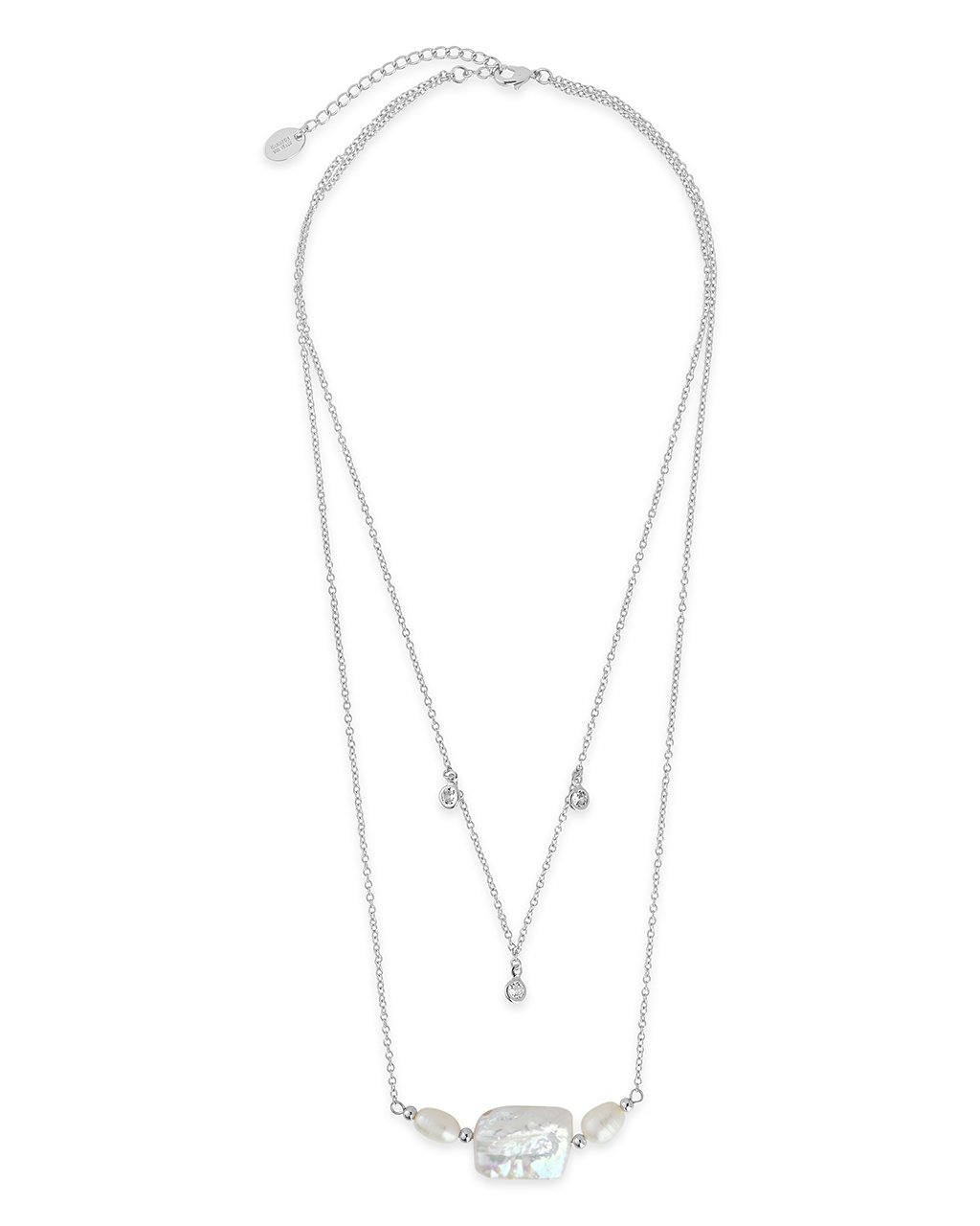 Sterling Forever Bezel CZ and Pearl Layered Necklace by Sterling Forever