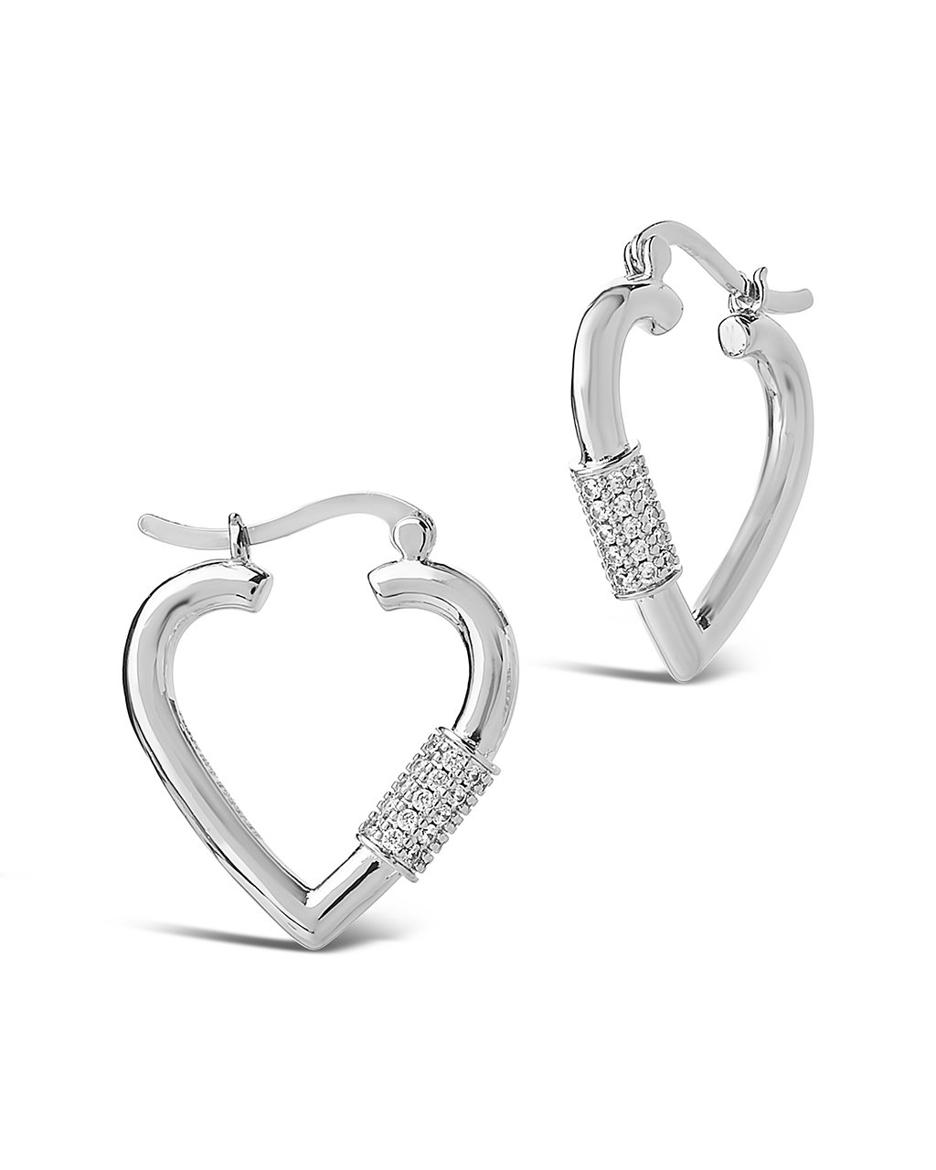 Sterling Forever CZ Heart Carabiner Lock Hoops by Sterling Forever