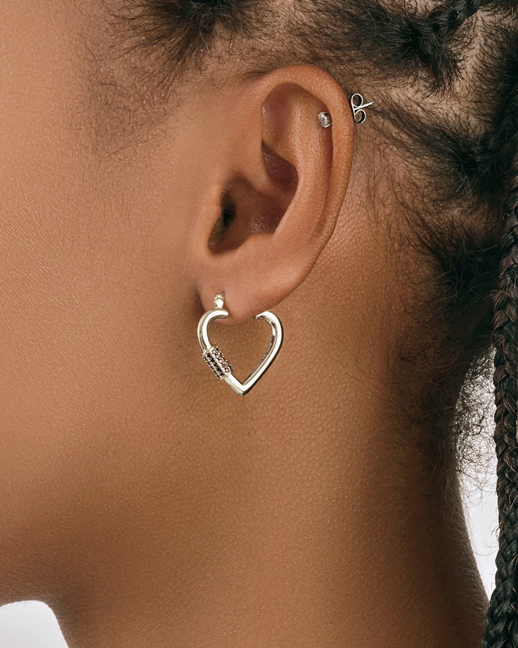 Sterling Forever CZ Heart Carabiner Lock Hoops by Sterling Forever