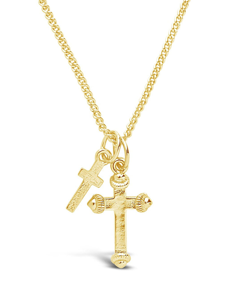 Sterling Forever Gold Double Cross Pendant Necklace by Sterling Forever