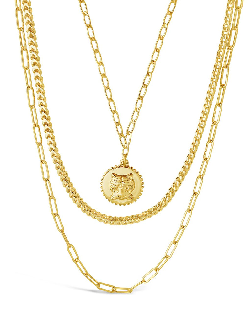 Sterling Forever Layered Chains with Tiger Charm by Sterling Forever