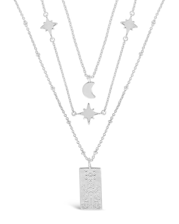 Sterling Forever Moon, Star, & Tarot Card Layered Necklace by Sterling Forever
