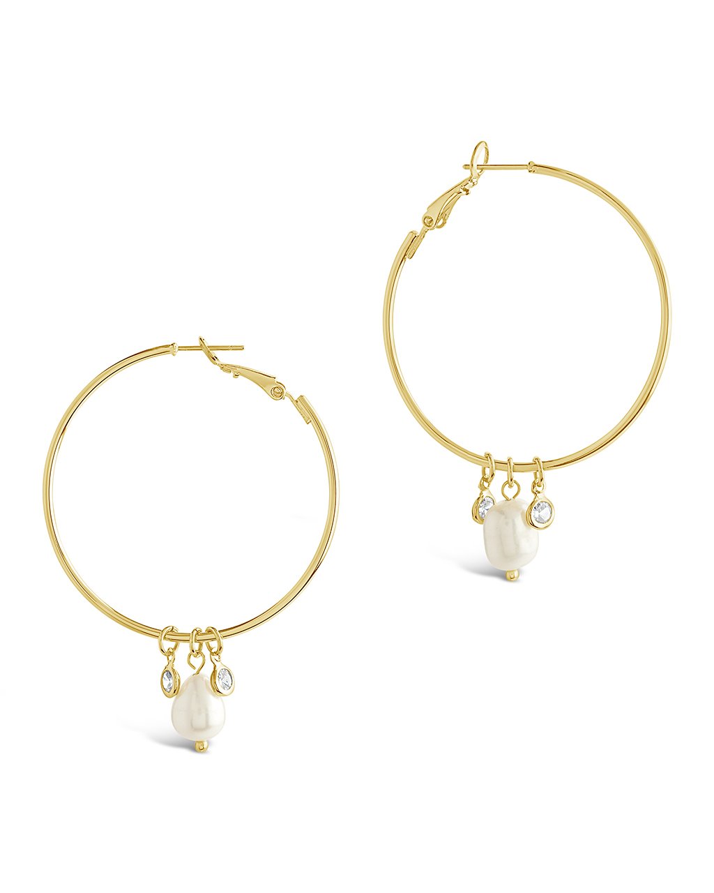 Sterling Forever Pearl and Bezel CZ Hoops by Sterling Forever