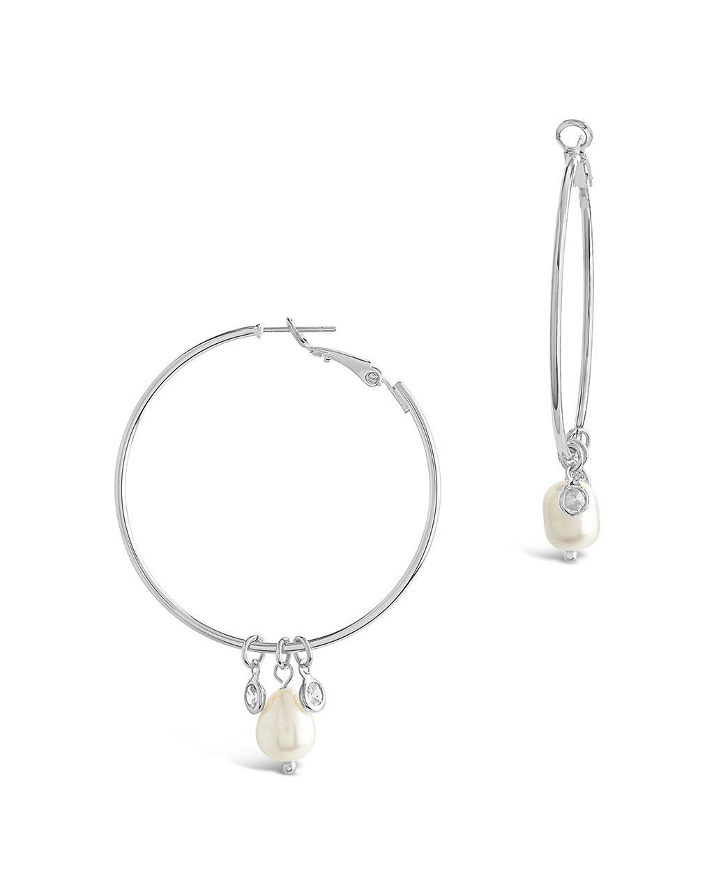 Sterling Forever Pearl and Bezel CZ Hoops by Sterling Forever