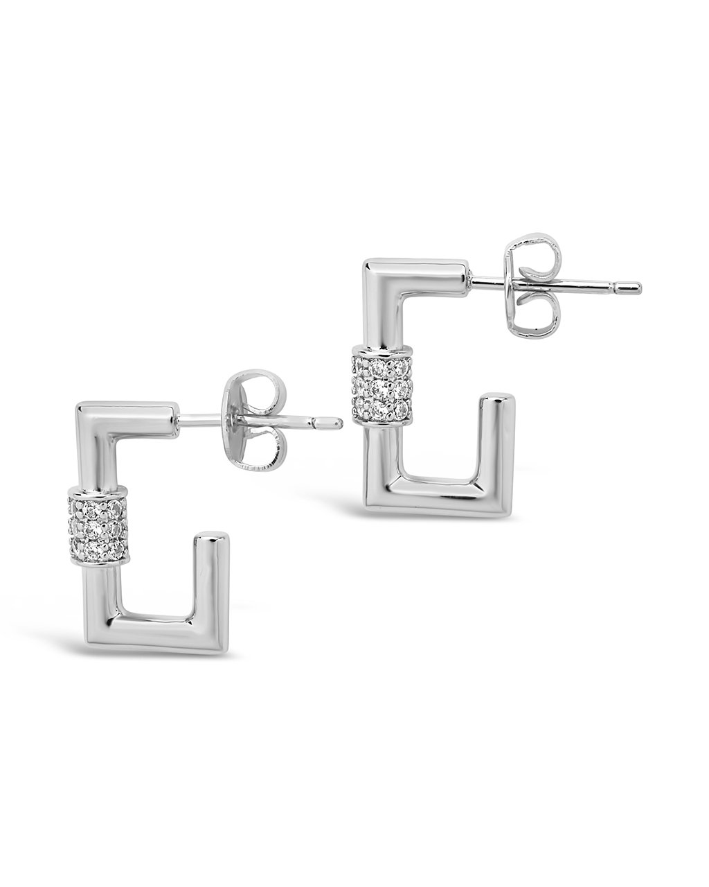 Sterling Forever Square CZ Carabiner Clip Huggie Hoops by Sterling Forever