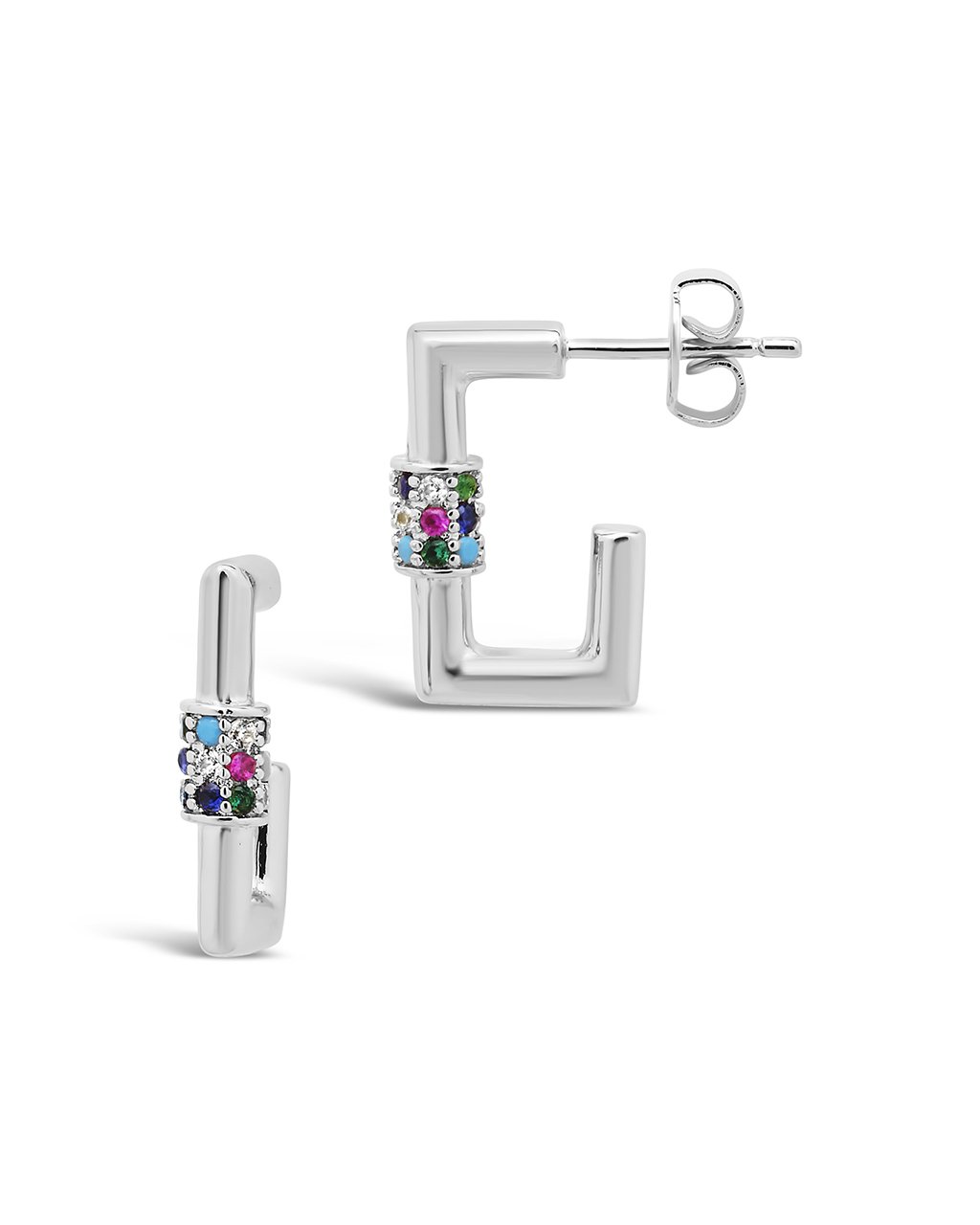 Sterling Forever Square CZ Carabiner Clip Huggie Hoops by Sterling Forever