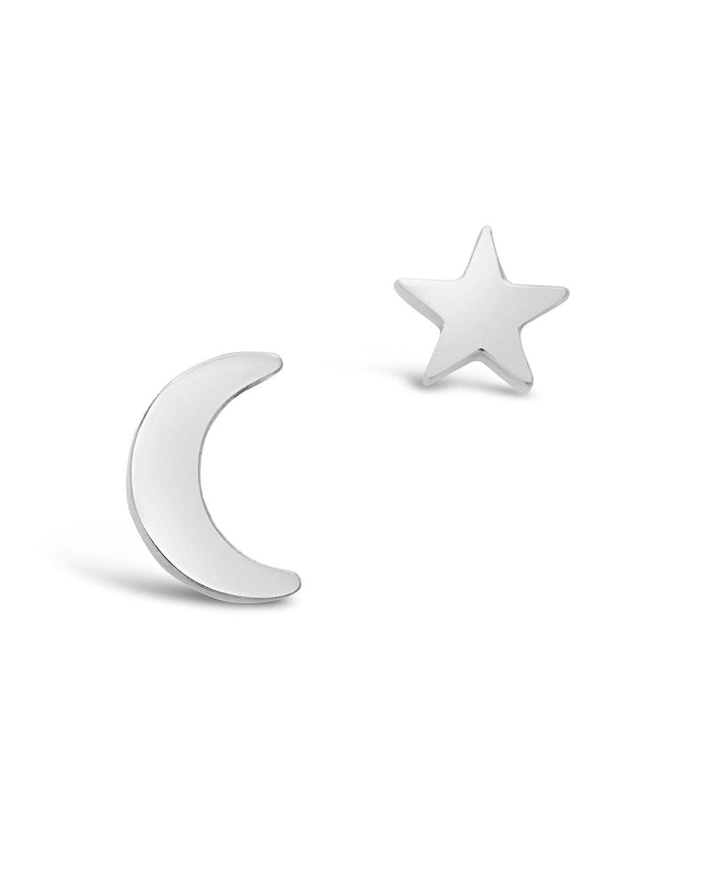 Sterling Forever Sterling Silver Crescent & Star Asymmetrical Studs by Sterling Forever