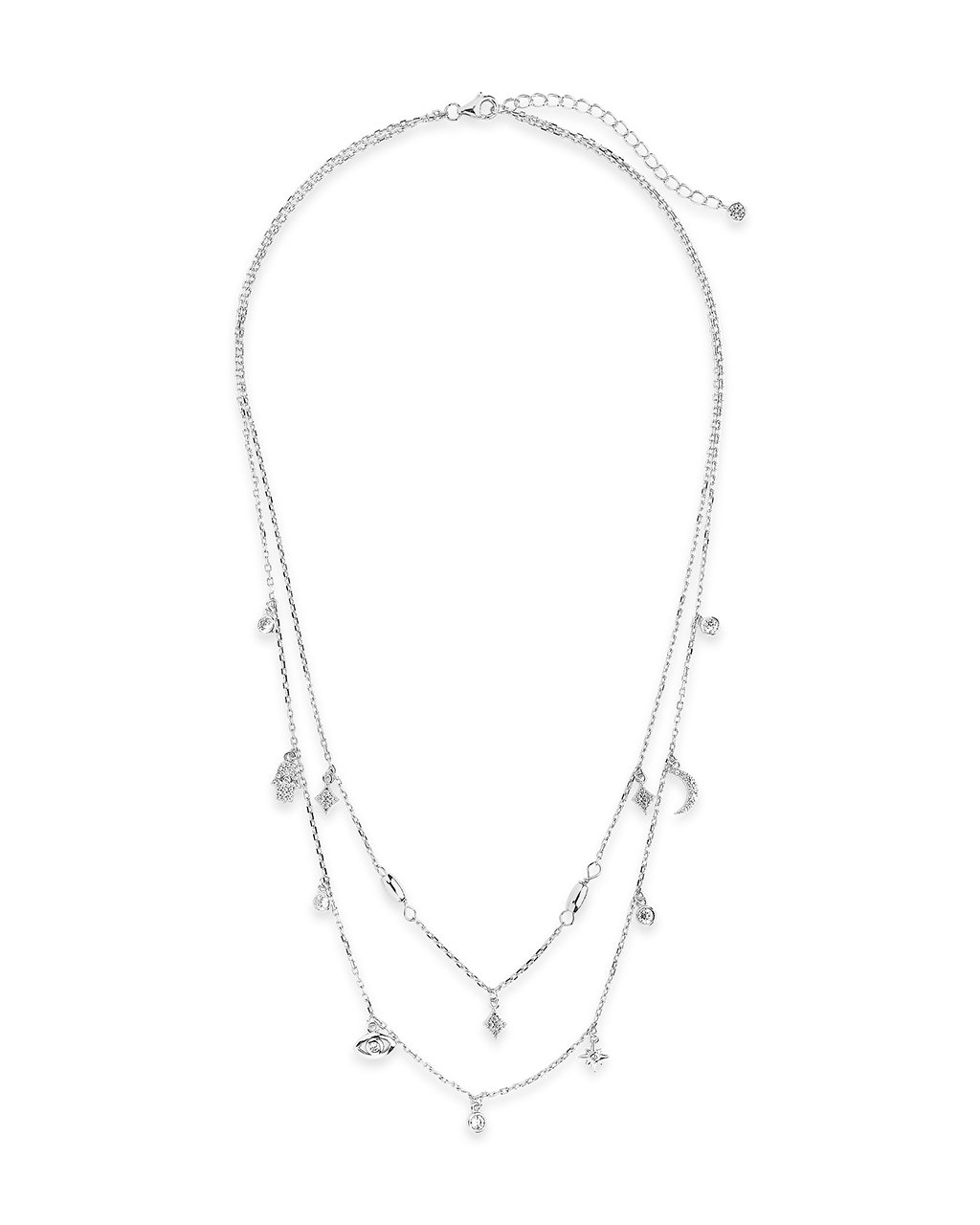 Sterling Forever Sterling Silver CZ Evil Eye & Hamsa Layered Charm Necklace by Sterling Forever