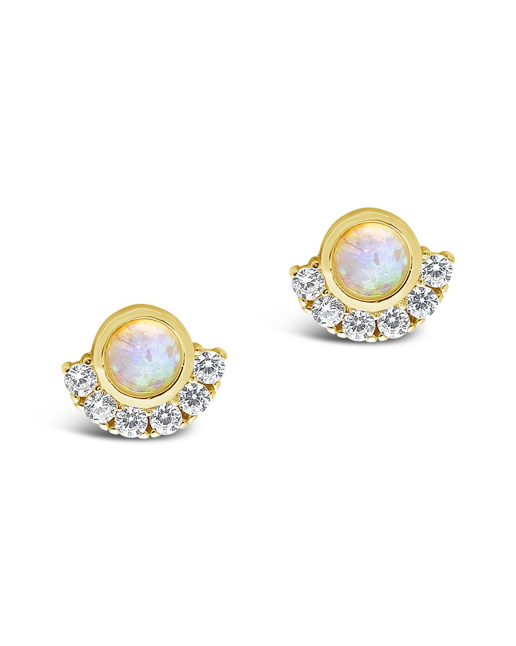 Sterling Forever Sterling Silver Half Halo Opal Studs by Sterling Forever