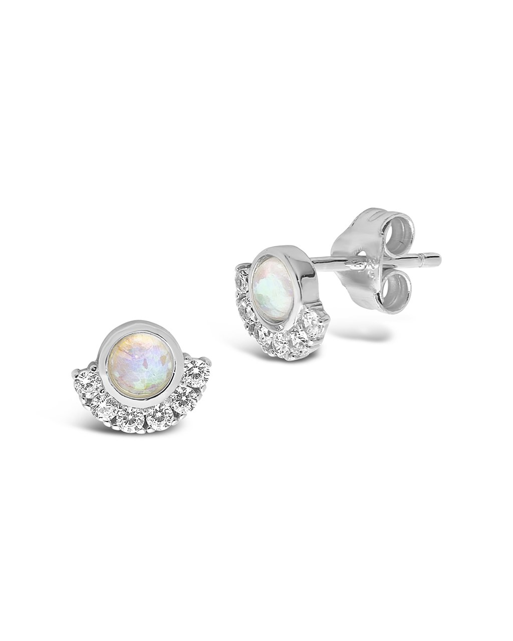 Sterling Forever Sterling Silver Half Halo Opal Studs by Sterling Forever