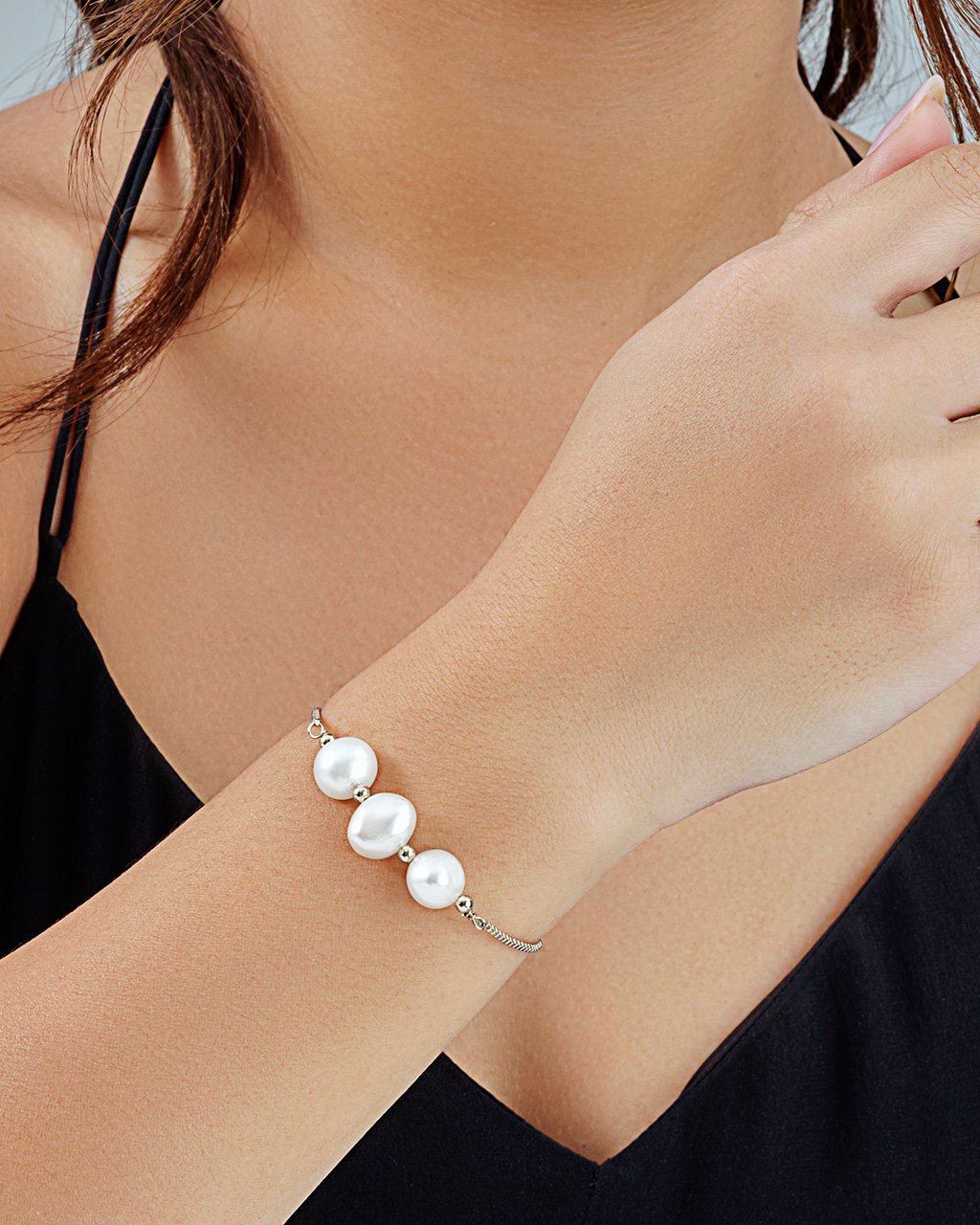 Sterling Forever Triple Pearl Slider Bracelet by Sterling Forever