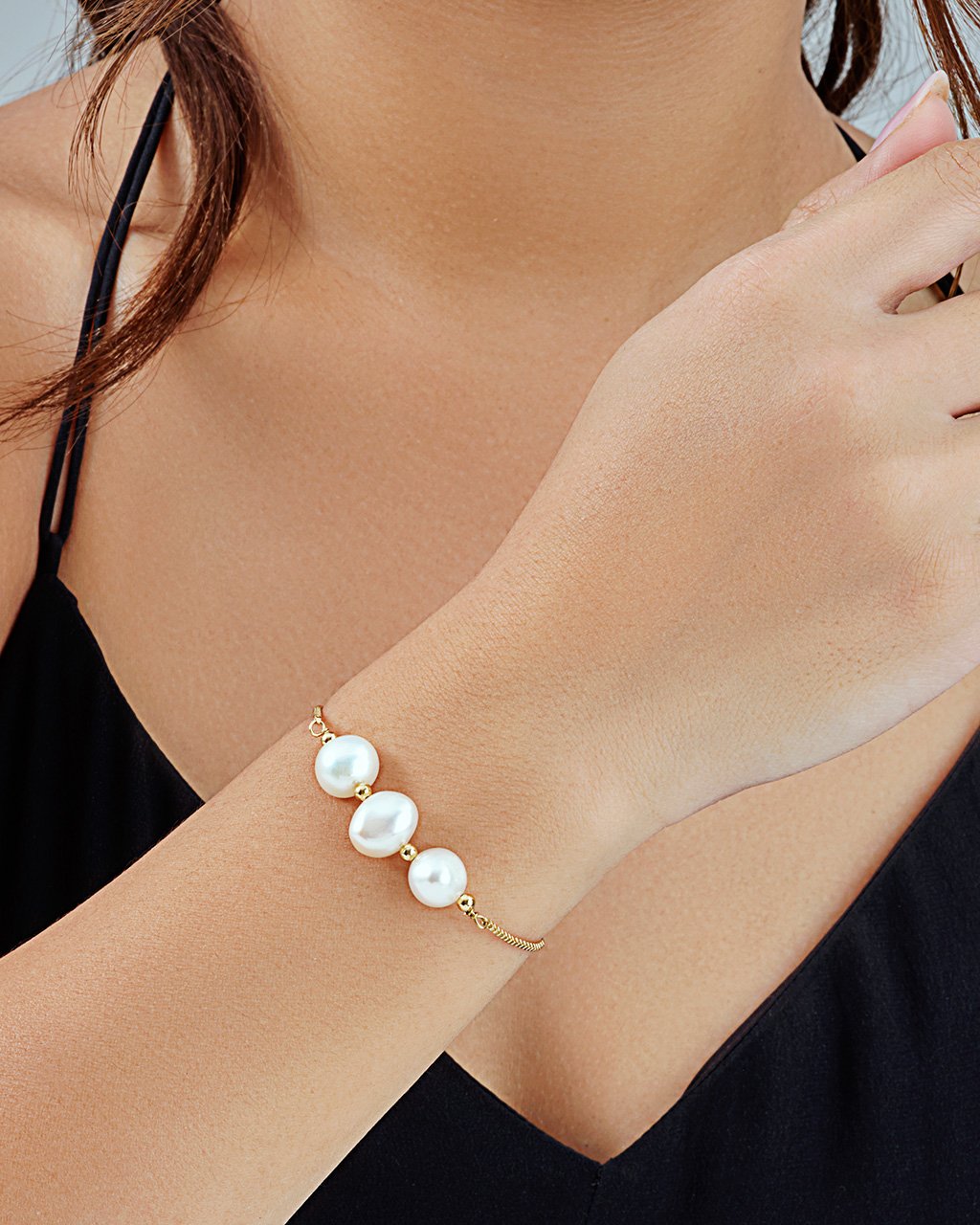 Sterling Forever Triple Pearl Slider Bracelet by Sterling Forever