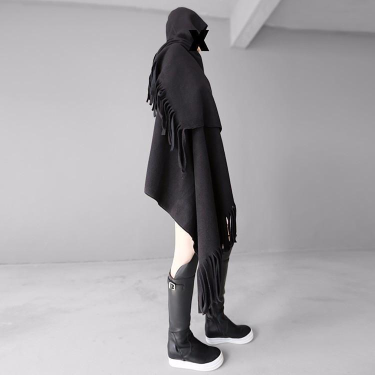 Marigold Shadows Accessories Shi Hooded Fringe Shawl - Black